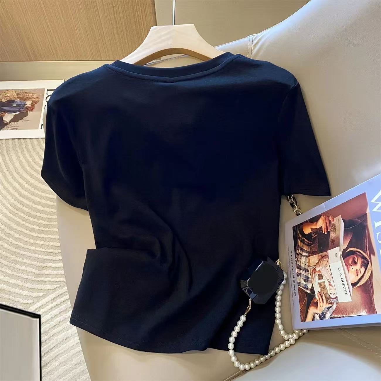 寬鬆百搭顯瘦別緻絲巾吊帶設計感假兩件T恤