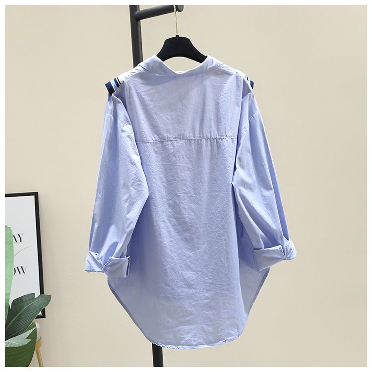 韓版寬鬆休閒針織木耳邊拼接襯衫