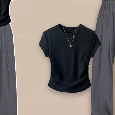 【單件/套裝】韓系簡約百搭純棉正肩T恤+寬鬆闊腿褲兩件套裝-HaloBless