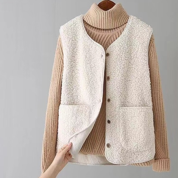 羊羔毛加厚外穿百搭皮毛一體背心坎肩馬甲