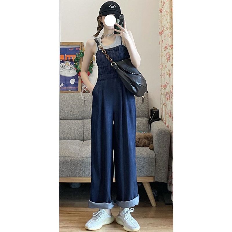 【單品/套裝】輕熟風針織衫顯瘦牛仔連體褲兩件套裝-HaloBless