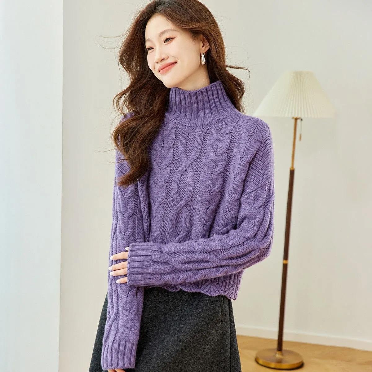 麻花寬鬆顯瘦百搭慵懶復古針織毛衣