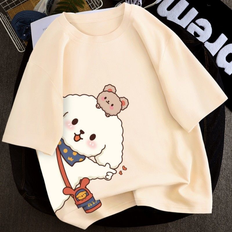 多色純棉可爱印花宽松圆领短袖T恤-HaloBless