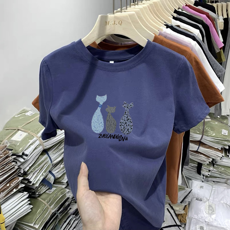 (10色可選)純棉印花修身時尚百搭圓領顯瘦正肩短袖T恤