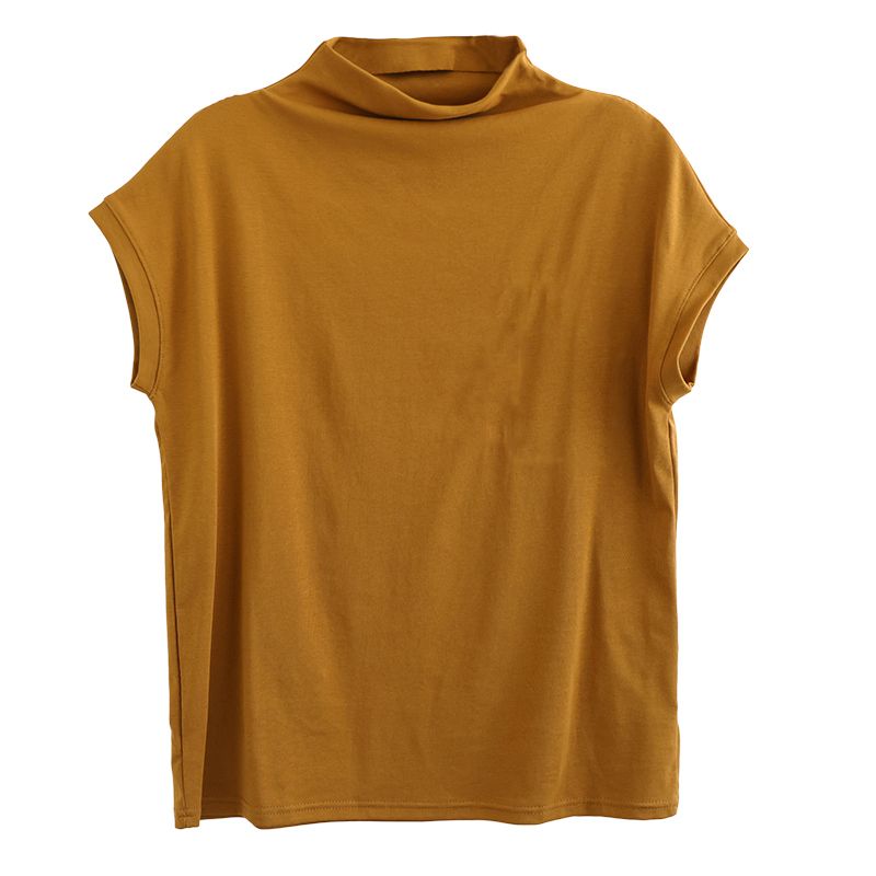 純棉文藝寬鬆顯瘦百搭半高領t恤短袖-HaloBless