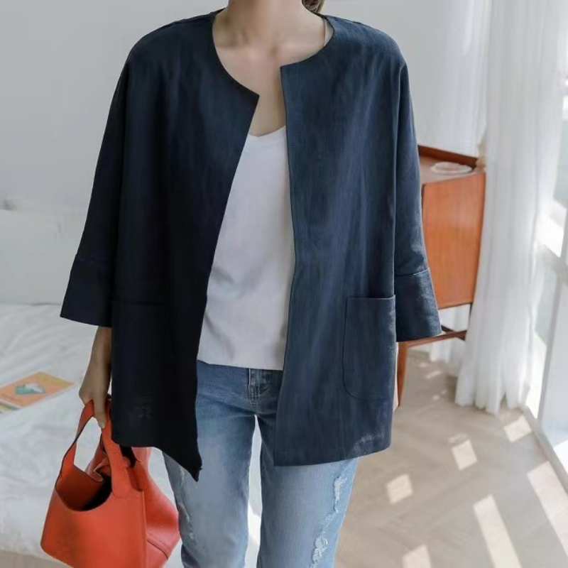 氣質優雅簡約寬松舒適七分袖薄款短外套-HaloBless