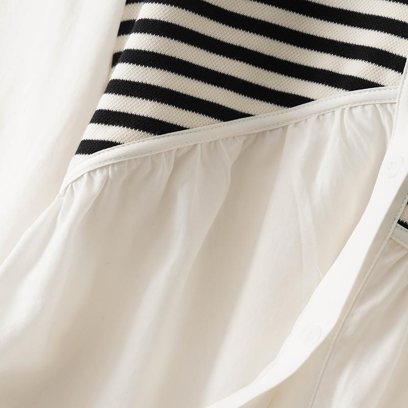 寬鬆針織拼接休閒中長版長袖襯衫