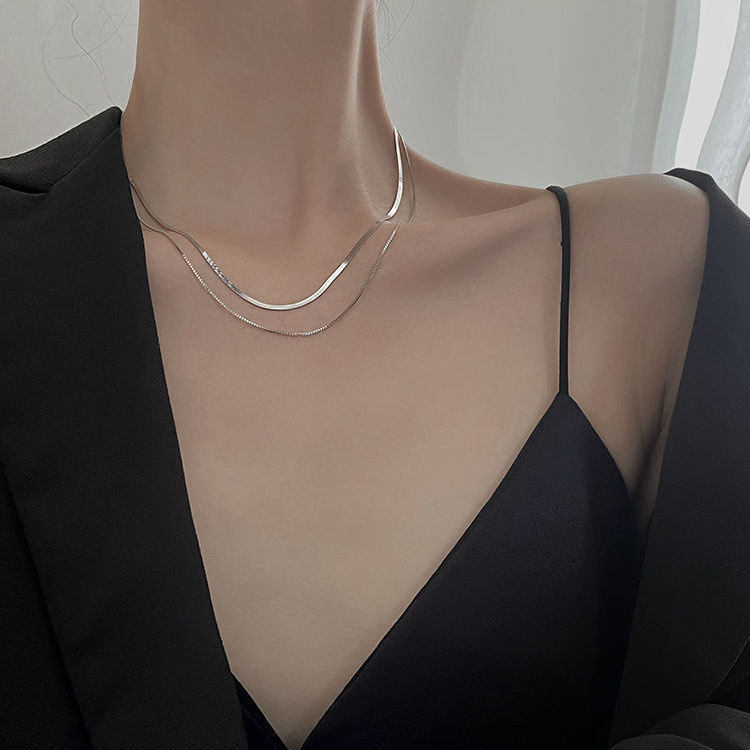 雙層疊戴ins輕奢小眾冷淡鎖骨鍊氣質甜酷項鏈-HaloBless