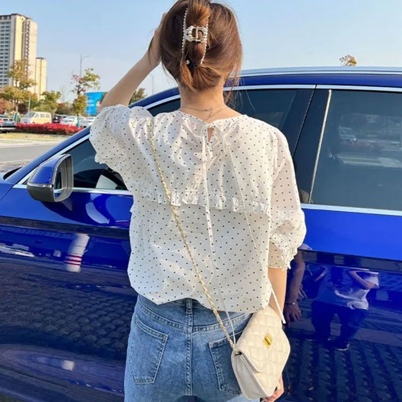 寬鬆顯瘦大碼木耳邊不規則設計感襯衫-HaloBless