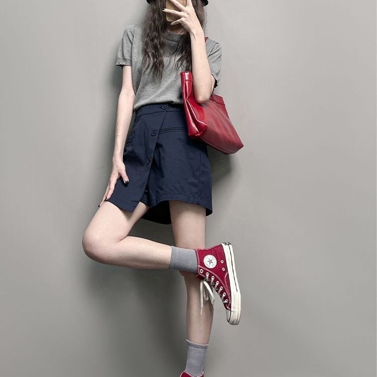 設計感小眾不規則寬鬆闊腿高腰裙褲