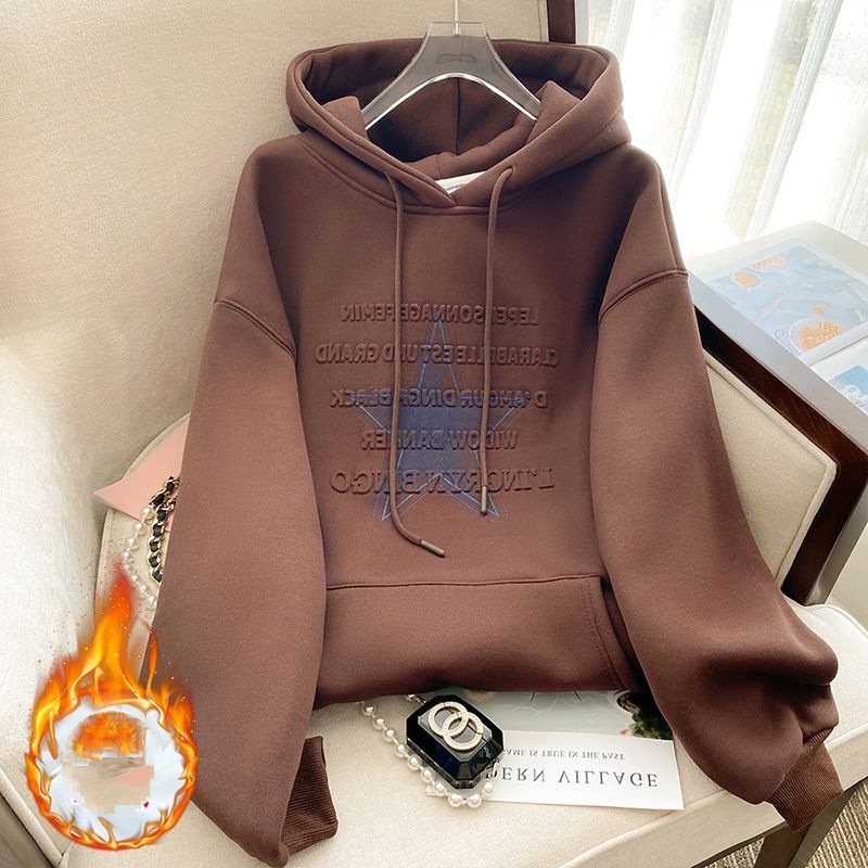 美式復古ins寬鬆顯瘦百搭減齡外套加絨加厚衛衣-HaloBless