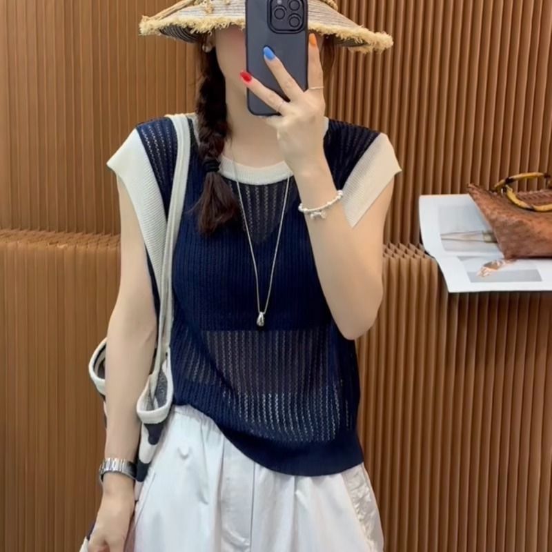 【單件/套裝】寬松顯瘦減齡無袖針織衫+闊腿休閑褲兩件套