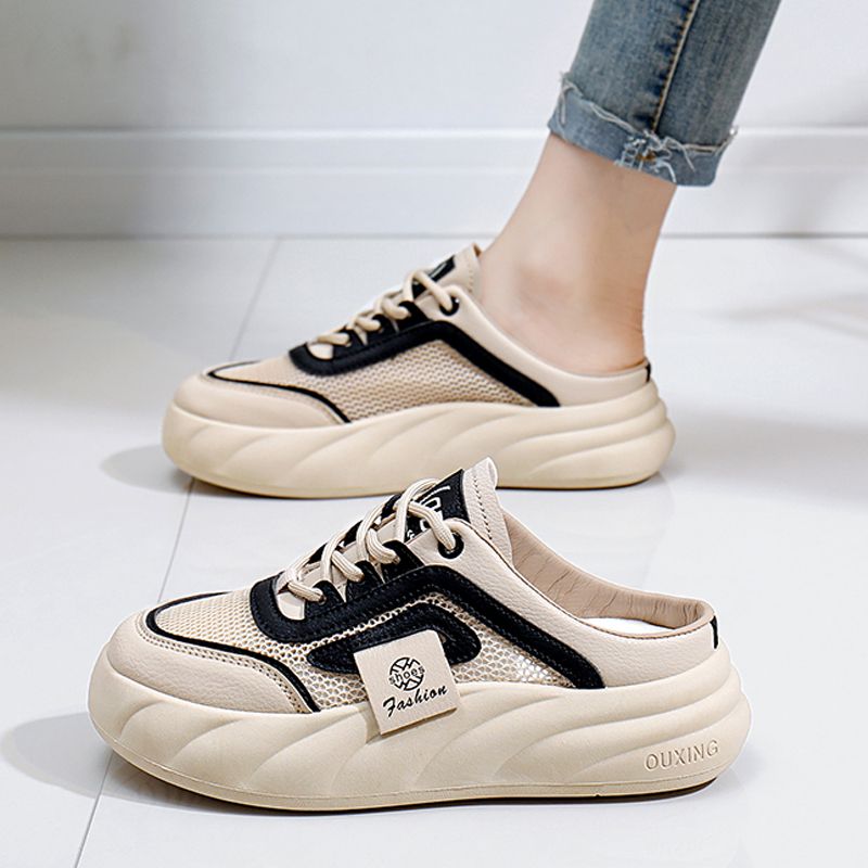 爆款包頭拖鞋網面透氣運動板鞋百搭半拖懶人鞋-HaloBless