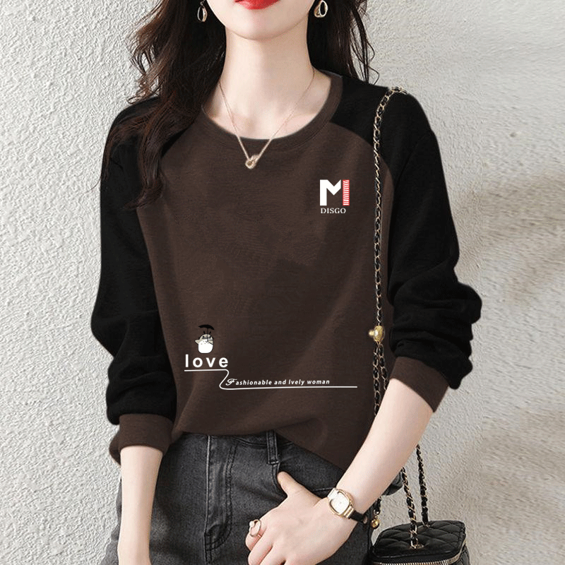 純棉韓版寬鬆顯瘦套頭外穿拼接衛衣長袖-HaloBless