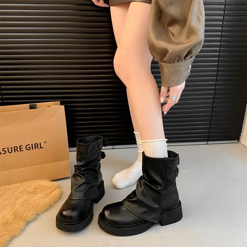 英倫風美拉德短靴西部厚底褲管靴馬丁靴-HaloBless