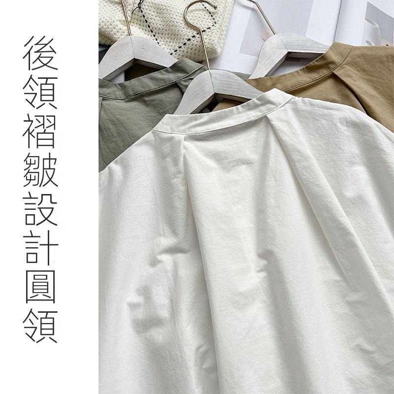 簡約小眾設計感不規則褶皺寬鬆顯瘦圓領襯衫
