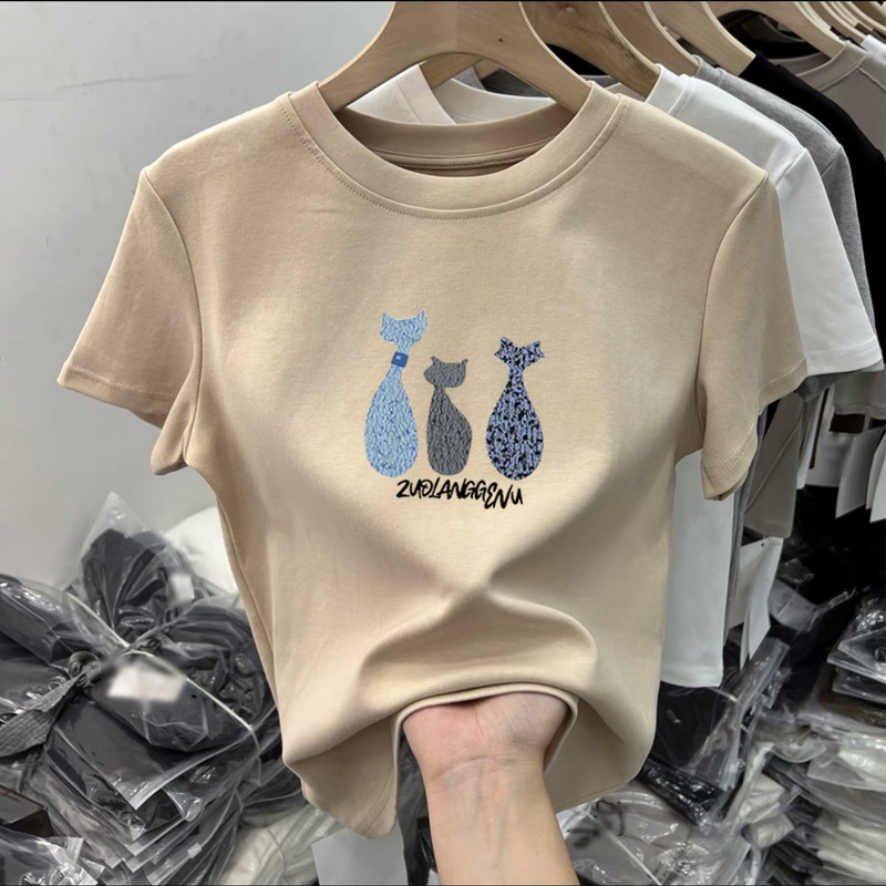 (10色可選)純棉印花修身時尚百搭圓領顯瘦正肩短袖T恤