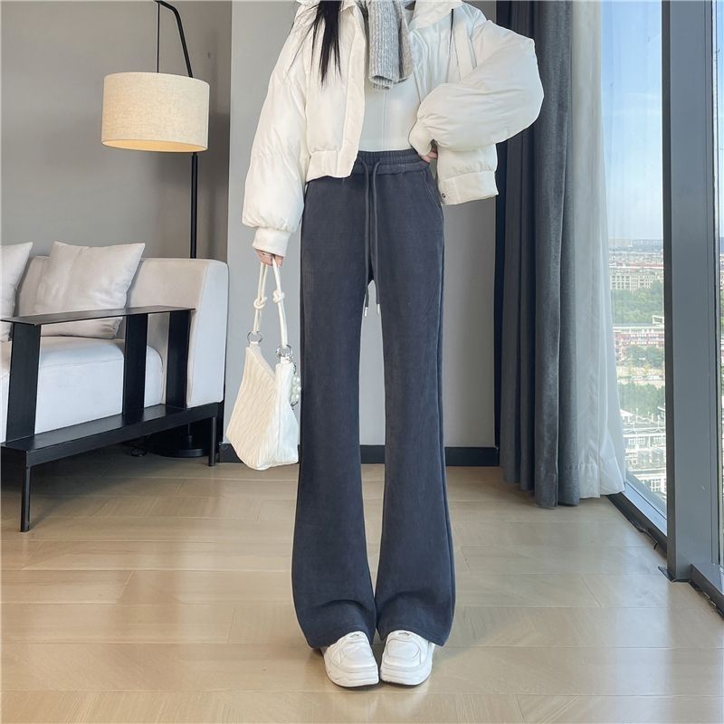 刷毛喇叭高腰垂感雪尼爾大碼寬鬆微喇褲