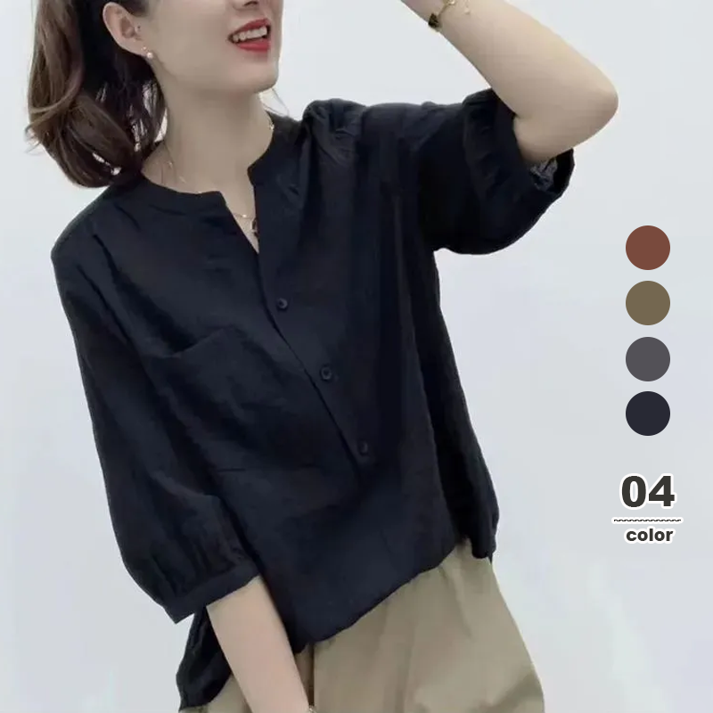 原創Polo領素色復古涼爽透氣寬鬆襯衫-HaloBless