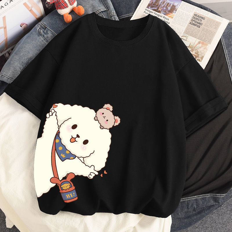 多色純棉可爱印花宽松圆领短袖T恤-HaloBless