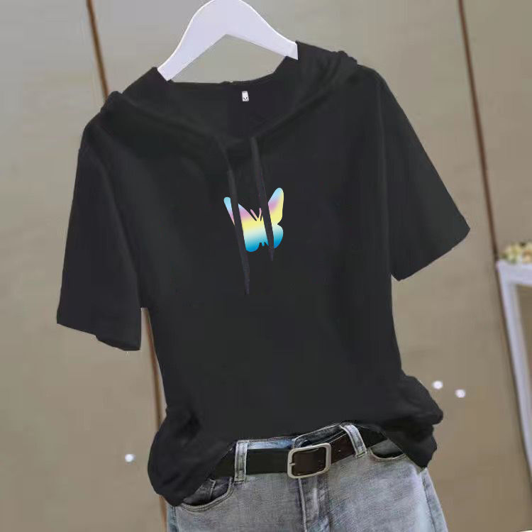 休閒顯瘦減齡時尚寬鬆連帽短袖T恤