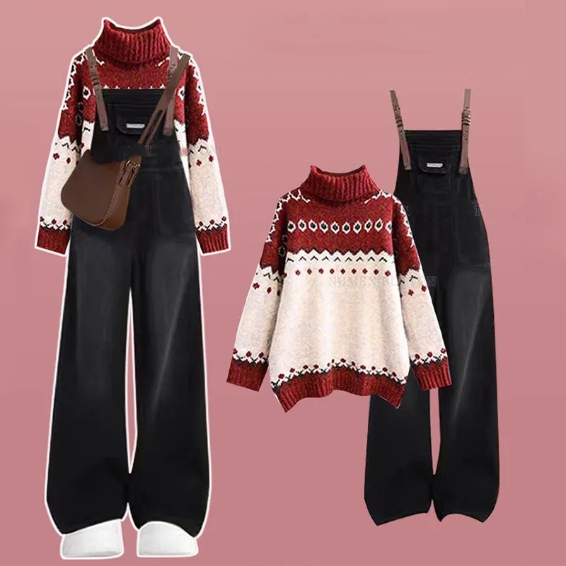 【整套】小眾通勤毛衣搭高級感背帶褲兩件套
