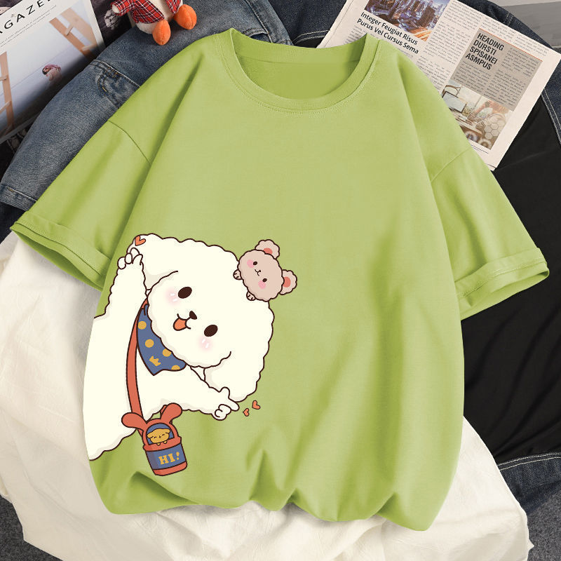 多色純棉可爱印花宽松圆领短袖T恤-HaloBless