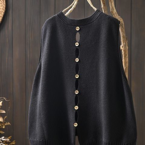 【單件/套裝】後背紐扣針織馬甲+寬鬆百搭襯衫疊穿兩件套裝-HaloBless