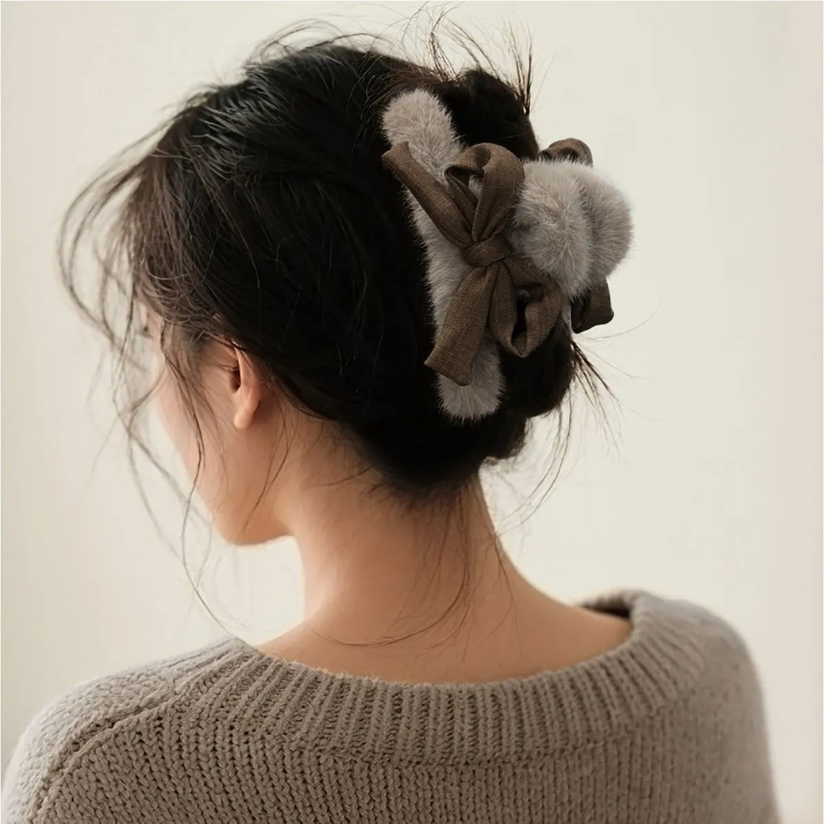 蝴蝶結毛絨髮夾大號鯊魚夾後腦勺盤髮抓夾