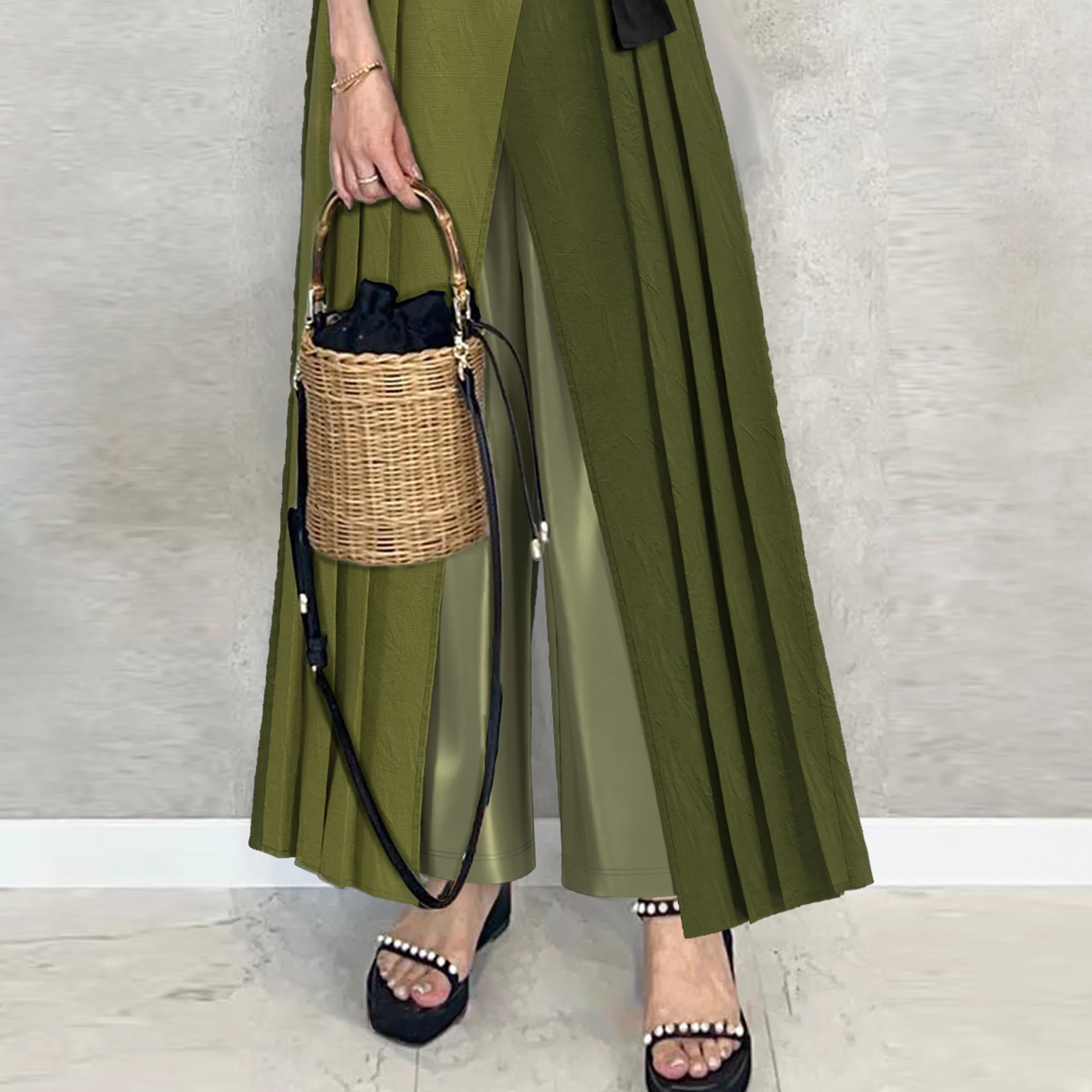 日韓休閒短袖時尚壓褶褲子兩件套裝-HaloBless