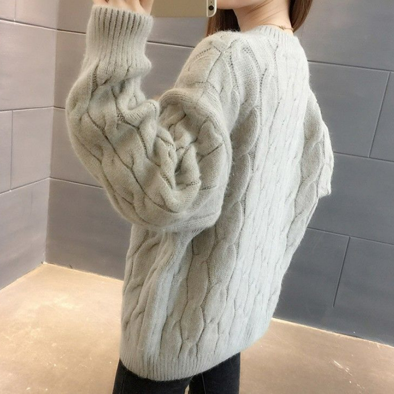 韓版慵懶風寬鬆保暖加厚麻花針織毛衣