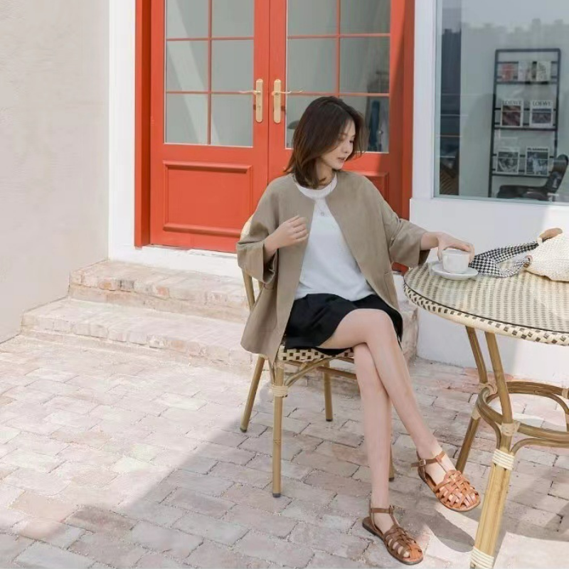 氣質優雅簡約寬松舒適七分袖薄款短外套-HaloBless