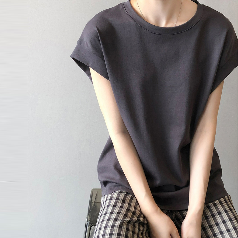 純棉落肩袖高級感寬鬆減齡洋氣短袖t恤-HaloBless