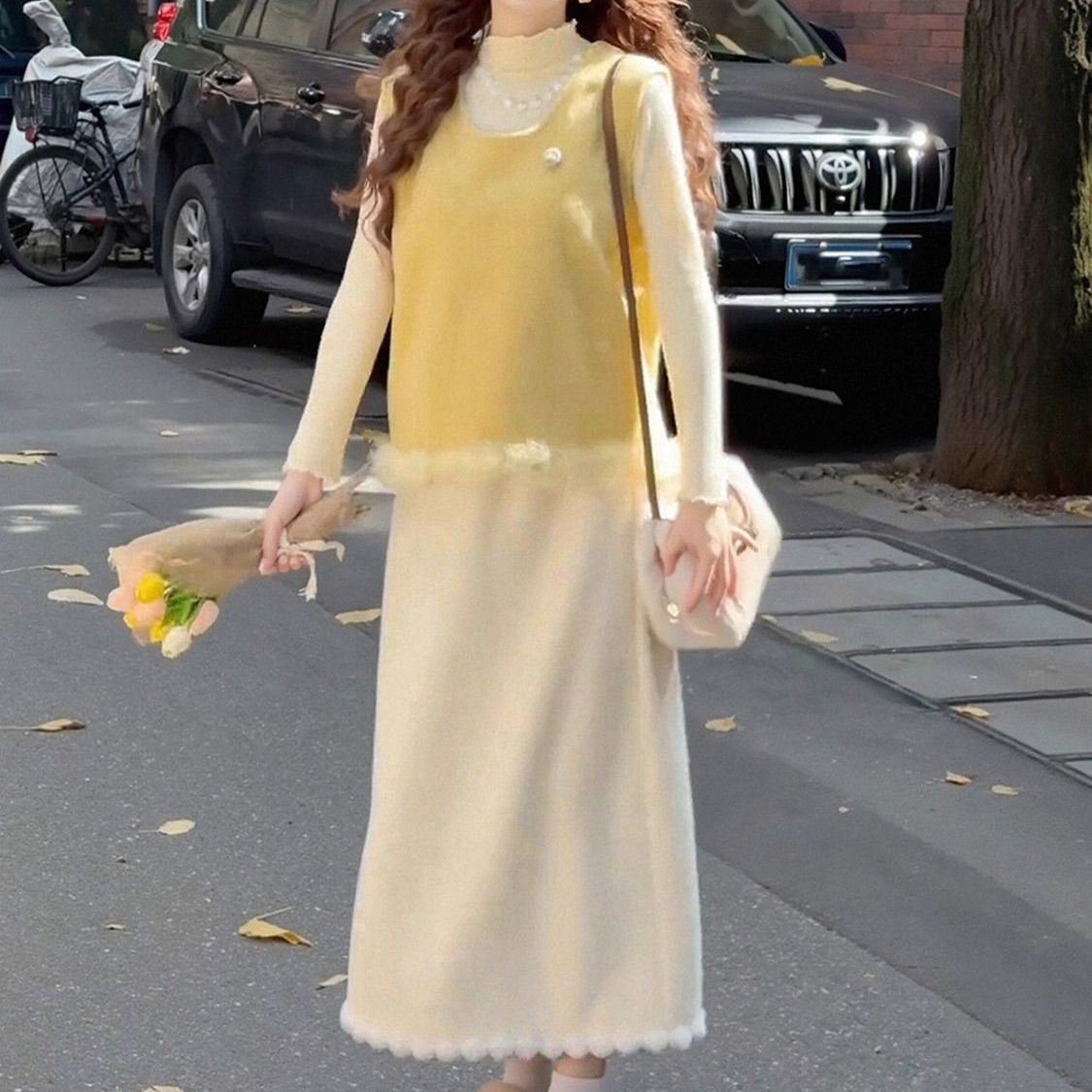 【單件/套裝】鹽系輕熟舒適打底衫+百搭小清新馬甲+高腰顯瘦半身裙三件套