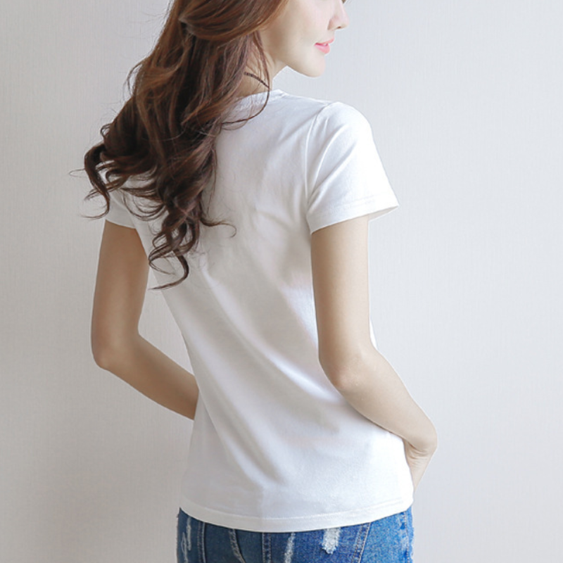 韓版修身棉v領百搭短袖-HaloBless