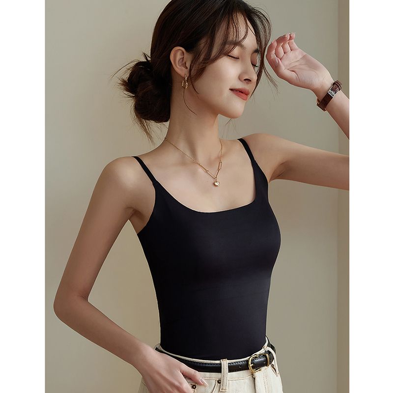 涼感薄款美背無痕打底外穿帶杯墊吊帶背心