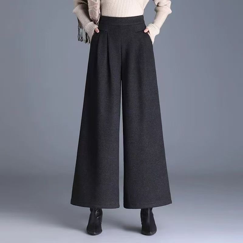 羊絨毛呢高腰寬鬆顯瘦垂感直筒闊腿褲