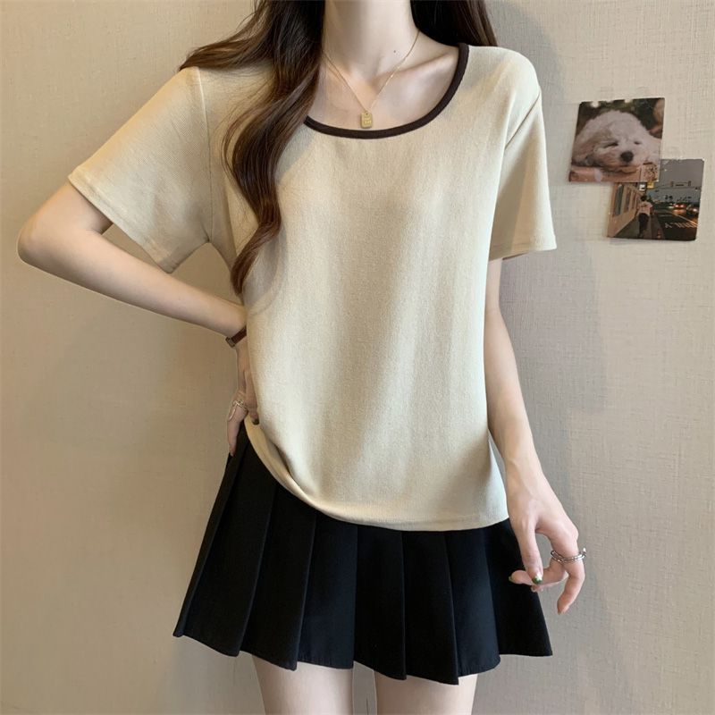 寬鬆大碼顯瘦方領洋氣百搭正肩短袖T恤
