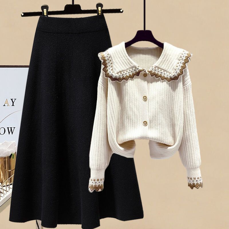 【單件/套裝】慵懶風設計感針織開衫+顯瘦半身裙兩件套