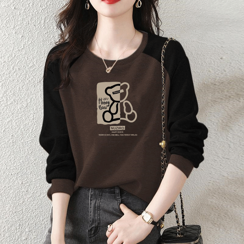 純棉韓版寬鬆顯瘦套頭外穿拼接衛衣長袖-HaloBless