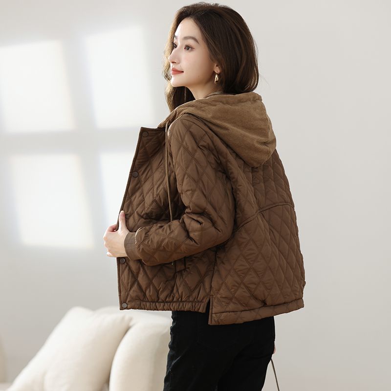 輕奢短版休閒時尚氣質連帽輕薄棉服外套