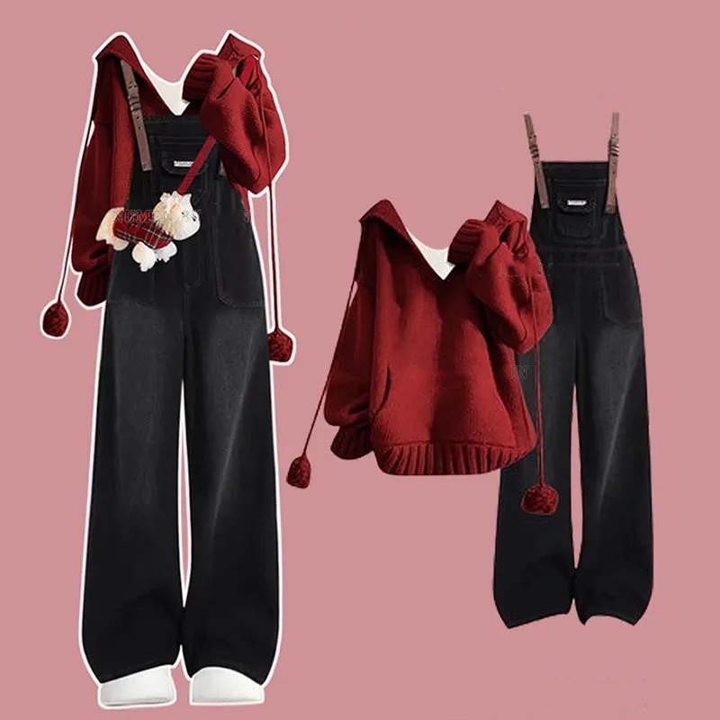 【整套】小眾通勤毛衣搭高級感背帶褲兩件套