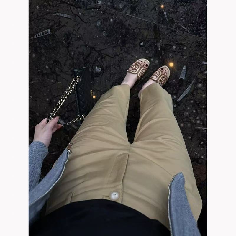 時尚百搭顯瘦九分高腰直筒闊腿褲