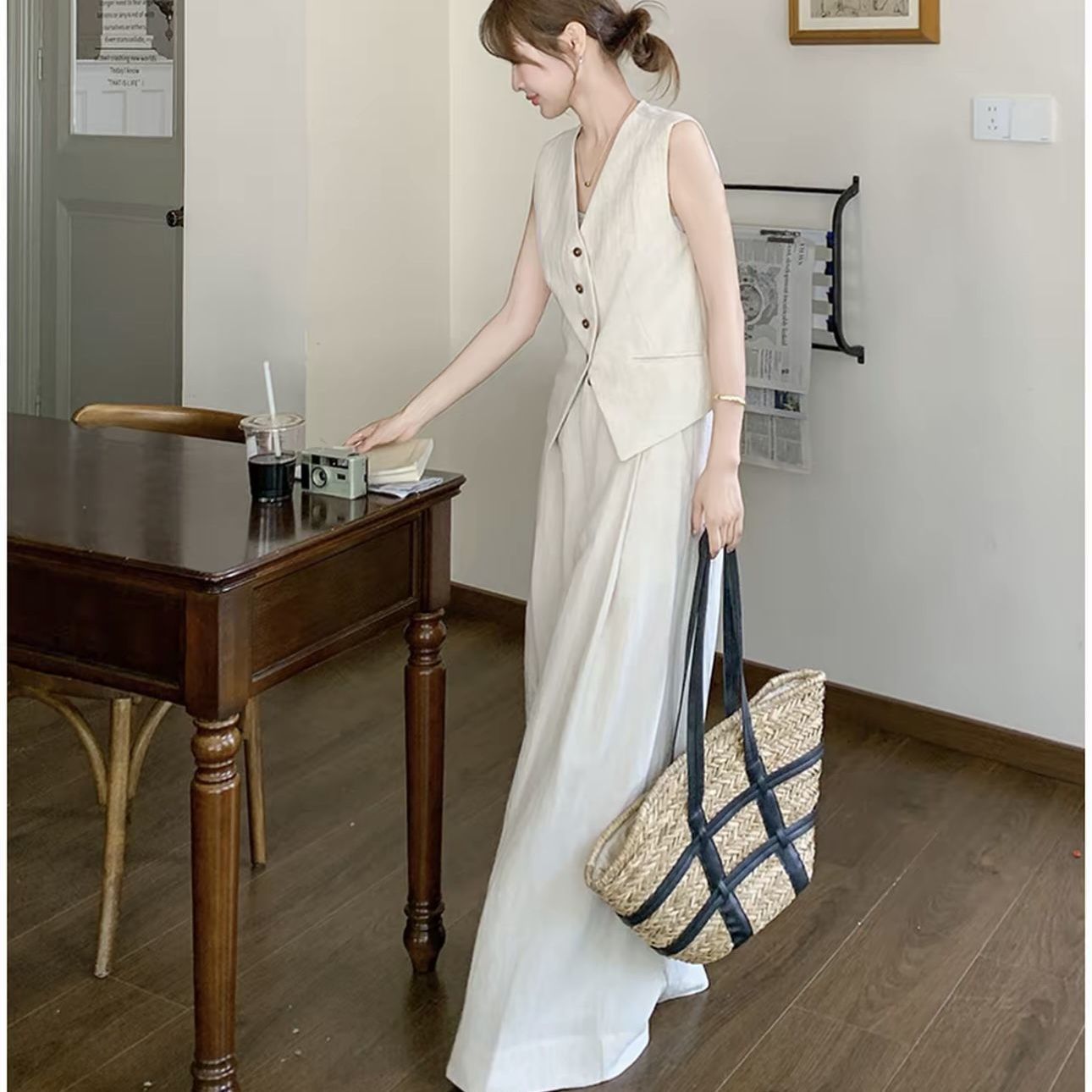 【單件/套裝】法式氣質高級感時尚馬甲+休閑闊腿褲兩件套裝