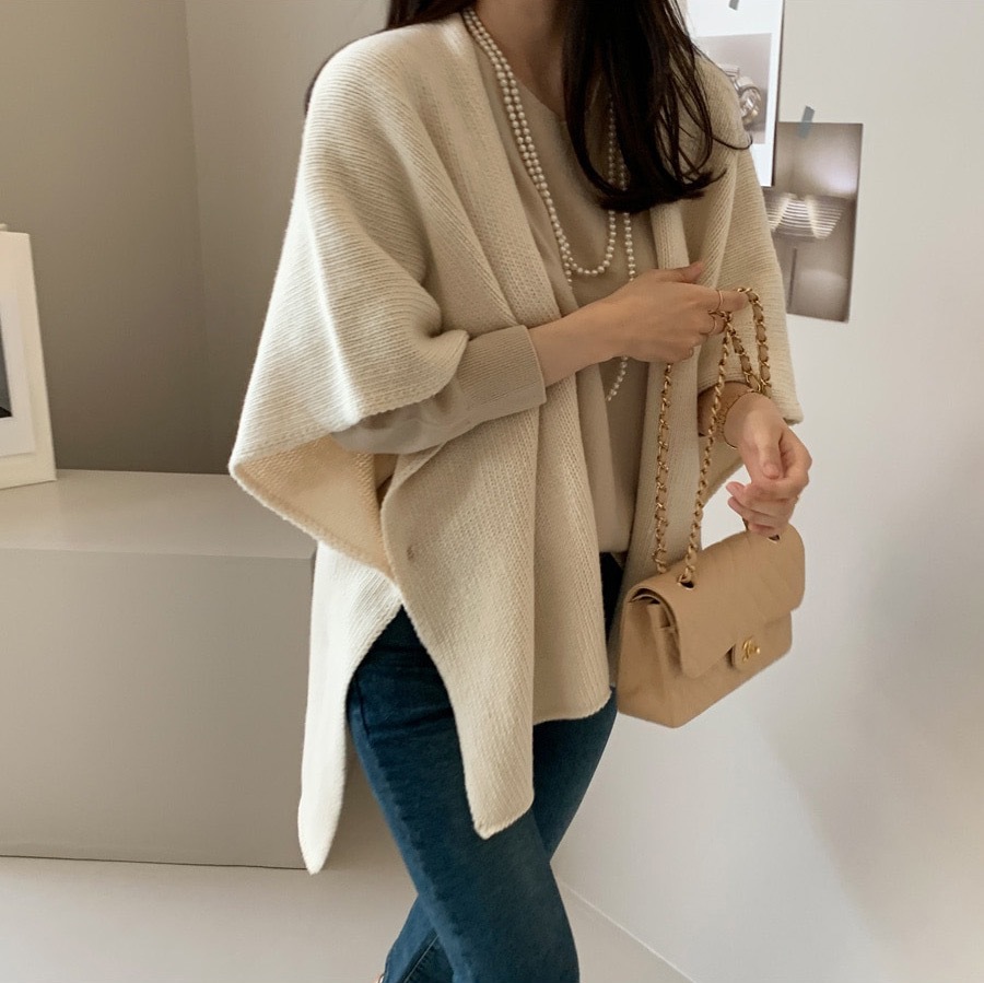 洋氣針織披肩外套休闲温柔氣質斗篷開衫