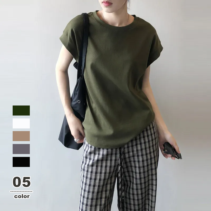 純棉落肩袖高級感寬鬆減齡洋氣短袖t恤-HaloBless