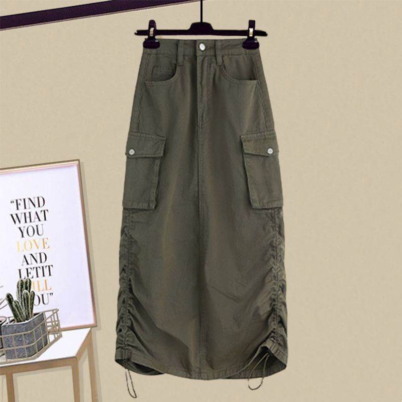 【單件/套裝】掛脖式假兩件短袖顯瘦工裝裙兩件套裝-HaloBless