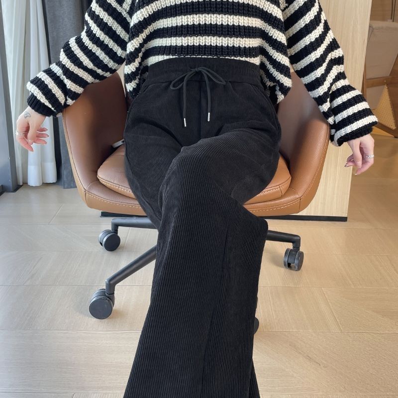 刷毛喇叭高腰垂感雪尼爾大碼寬鬆微喇褲