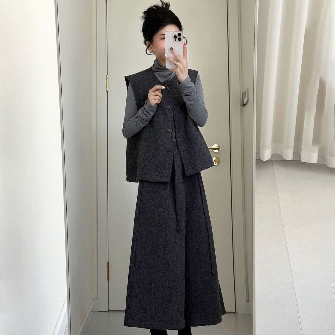 【單件/套裝】簡約時尚高級大碼胖MM上衣馬甲+闊腿褲三件套裝