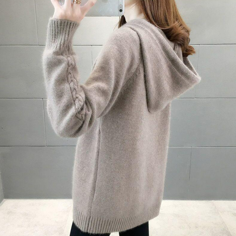 寬鬆套頭素色高級感連帽針織毛衣